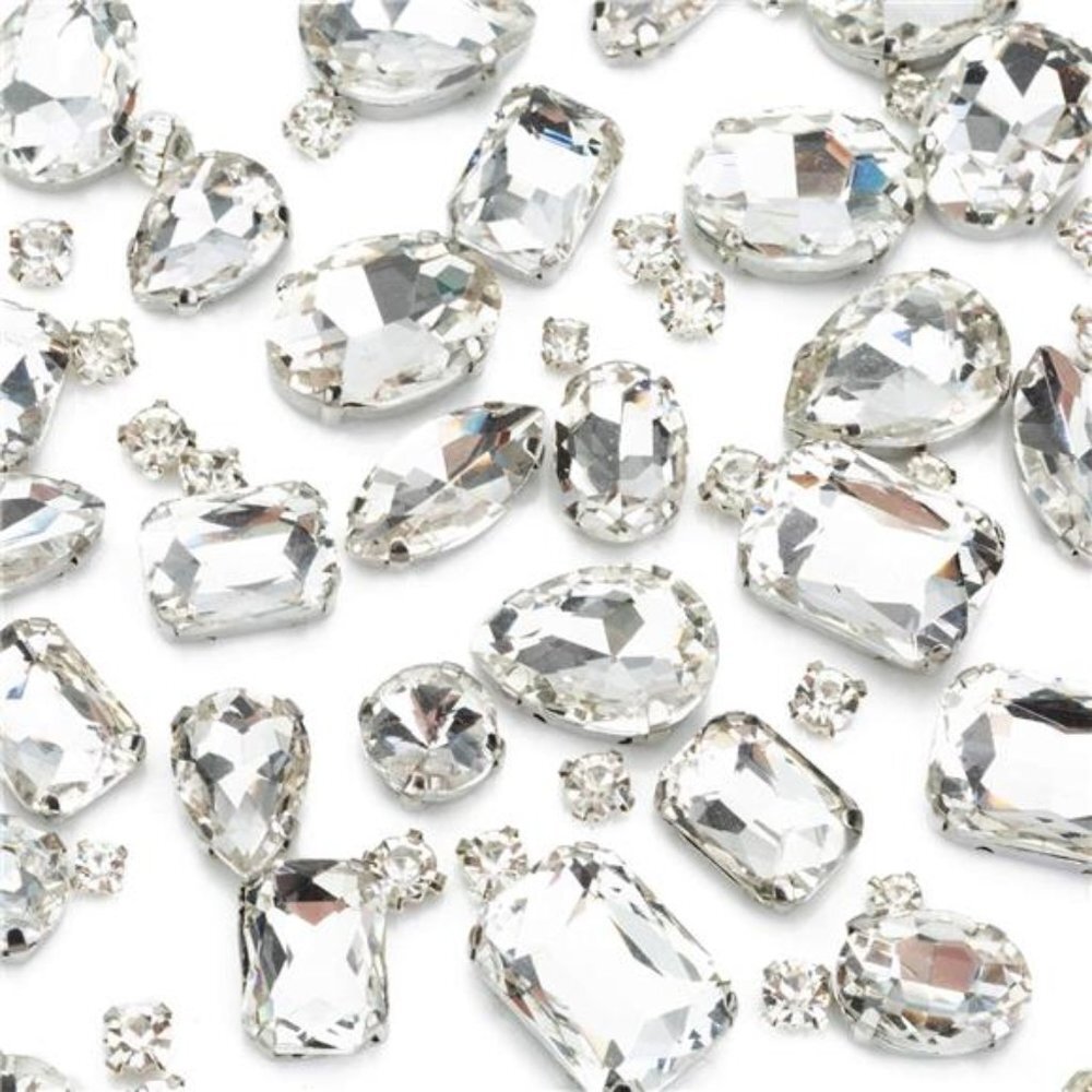 Clear Sew On Rhinestones,130PCS Sew On Rhinestone Metal BackProng Setting Sewing
